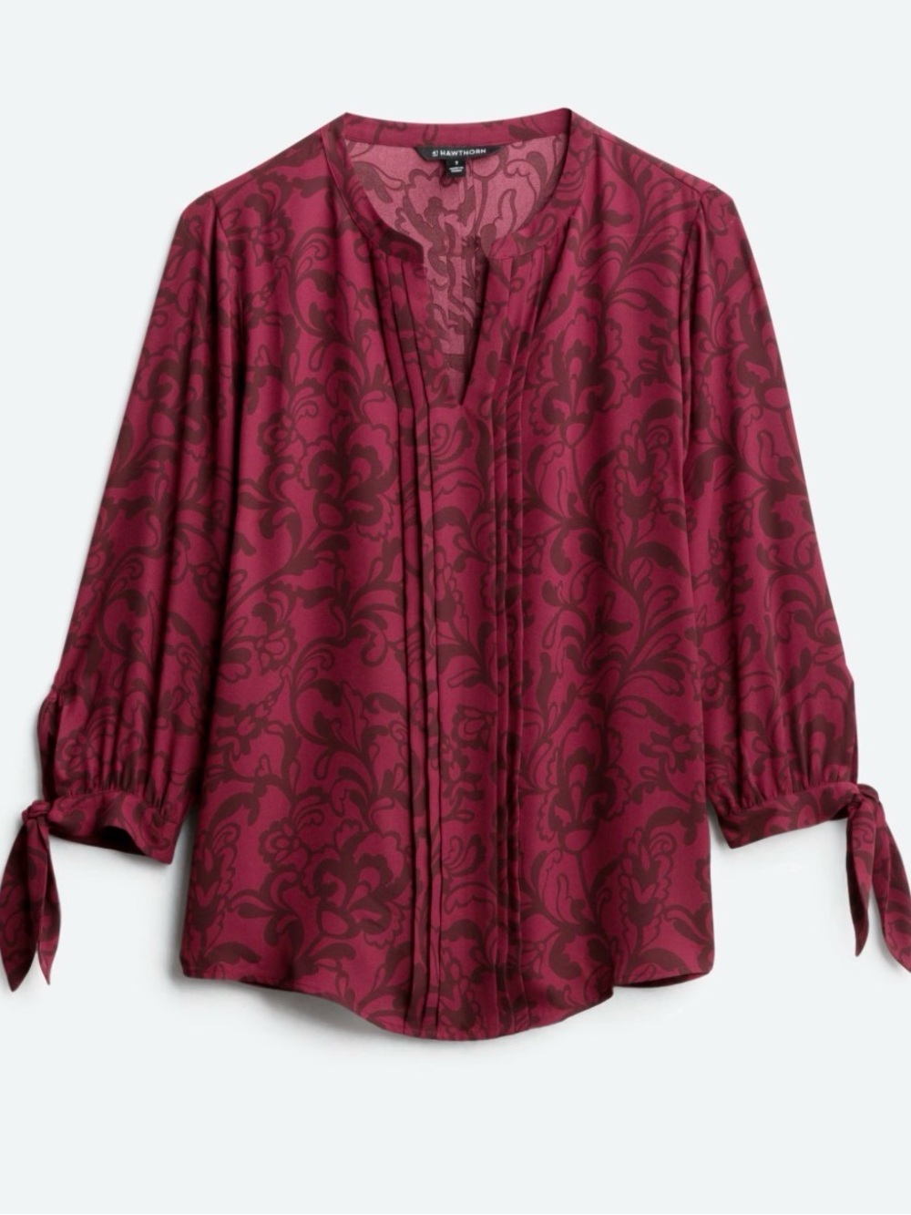 41 Hawthorn Melisa Burgundy Ruby Red Floral Tie-Sleeve Blouse